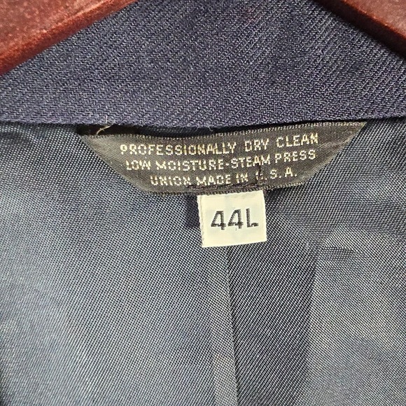 LL Bean Blazer Mens 44L Blue Polyester 2 Button Inside Zipper Pocket Vintage - Picture 5 of 16